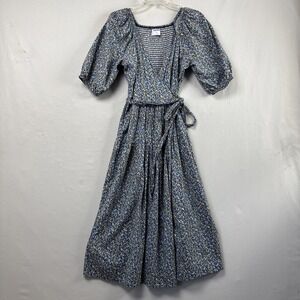 Old Navy Blue Floral Midi Wrap Dress